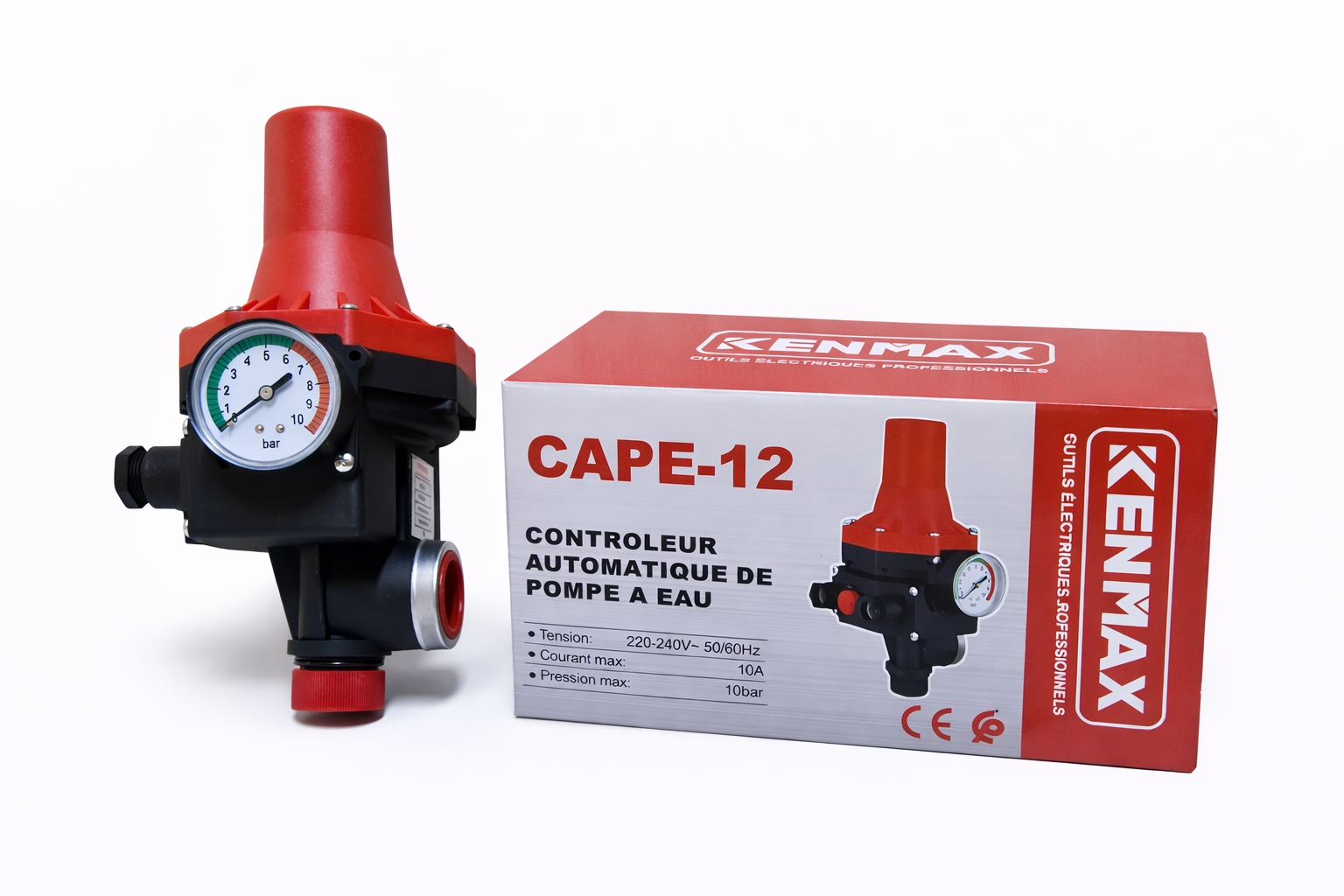 Contrôleur Automatique de Pompe à Eau KENMAX CAPE-12 avec Manomètre – Pressostat Intelligent