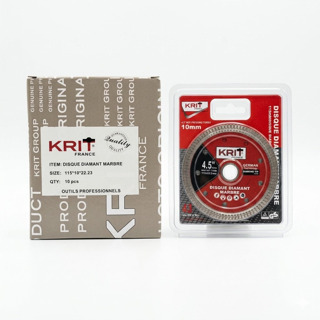 Pack de 10 Disques Diamant Turbo 115mm KRIT - Qualité Pro - Spécial Marbre et Pierre