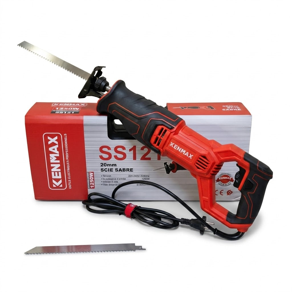 Scie Sabre Filaire KENMAX SS121 - 1250W - Capacité de Coupe 20mm (avec 2 Lames)