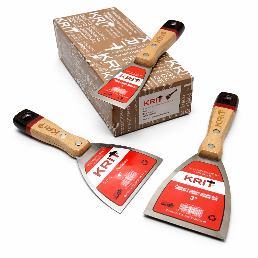 Couteau à Enduire KRIT – Spatule Professionnelle Manche Bois (3" / 4")