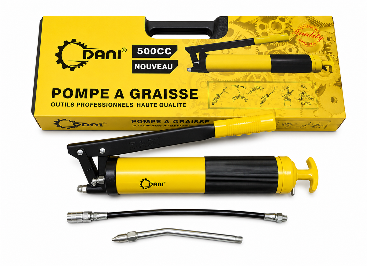 Pompe à Graisse Professionnelle DANI 500CC – Graisseur Manuel Haute Pression avec Accessoires