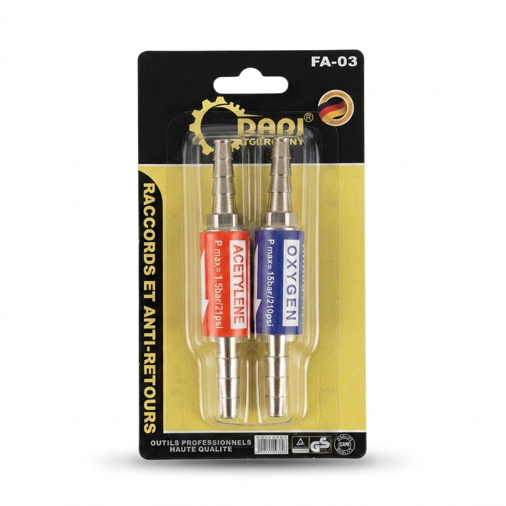 Lot de 2 Clapets Anti-retour Oxygène/Acétylène (FA-03) - Qualité Professionnelle