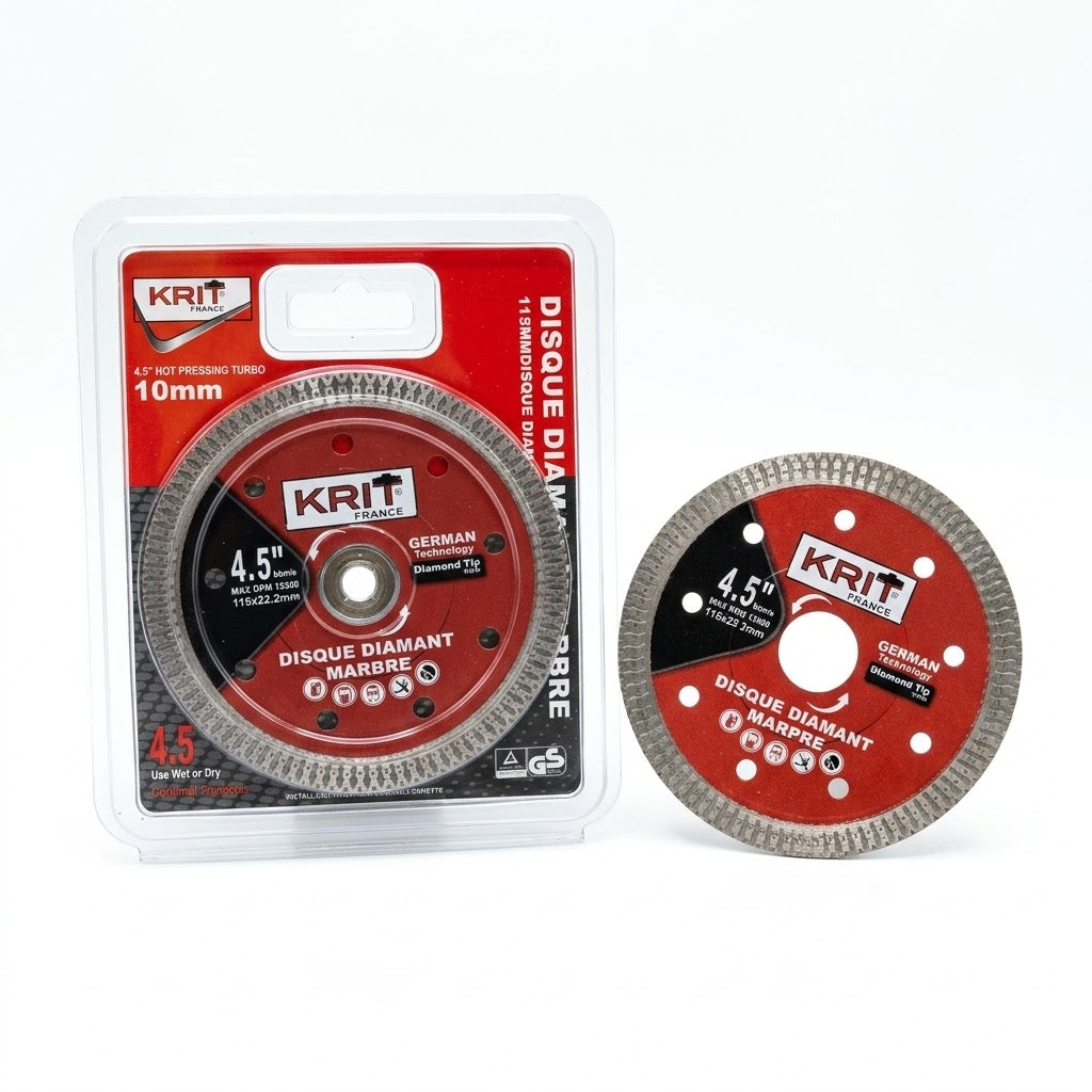 Disque Diamant Turbo 115mm KRIT - Spécial Marbre et Pierre - Coupe à Sec ou à Eau