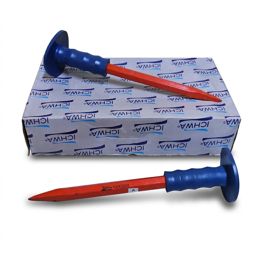 Lot de 2 Burins Pointus ICHWA avec Poignée de Protection - 18x300mm