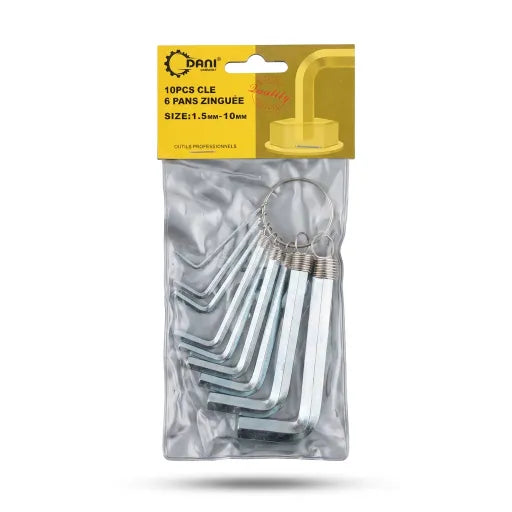Jeu de Clés Allen 10 Pièces (1.5–10 mm) – Clés Hexagonales en Acier