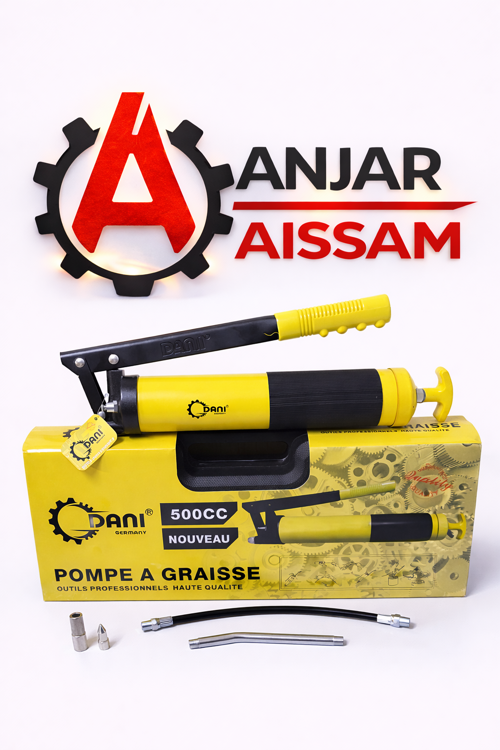 Pompe à Graisse Professionnelle DANI 500CC – Graisseur Manuel Haute Pression avec Accessoires