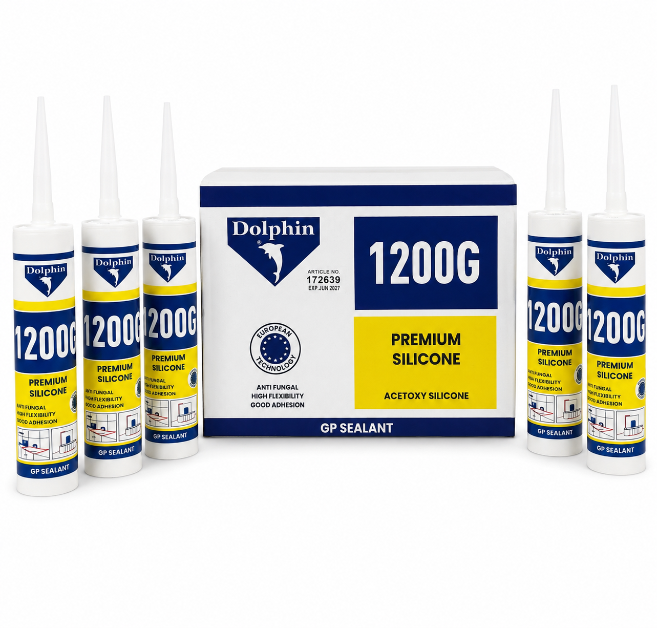 Silicone Premium Dolphin 1200G – Mastic Silicone Acétoxy Anti-Fongique