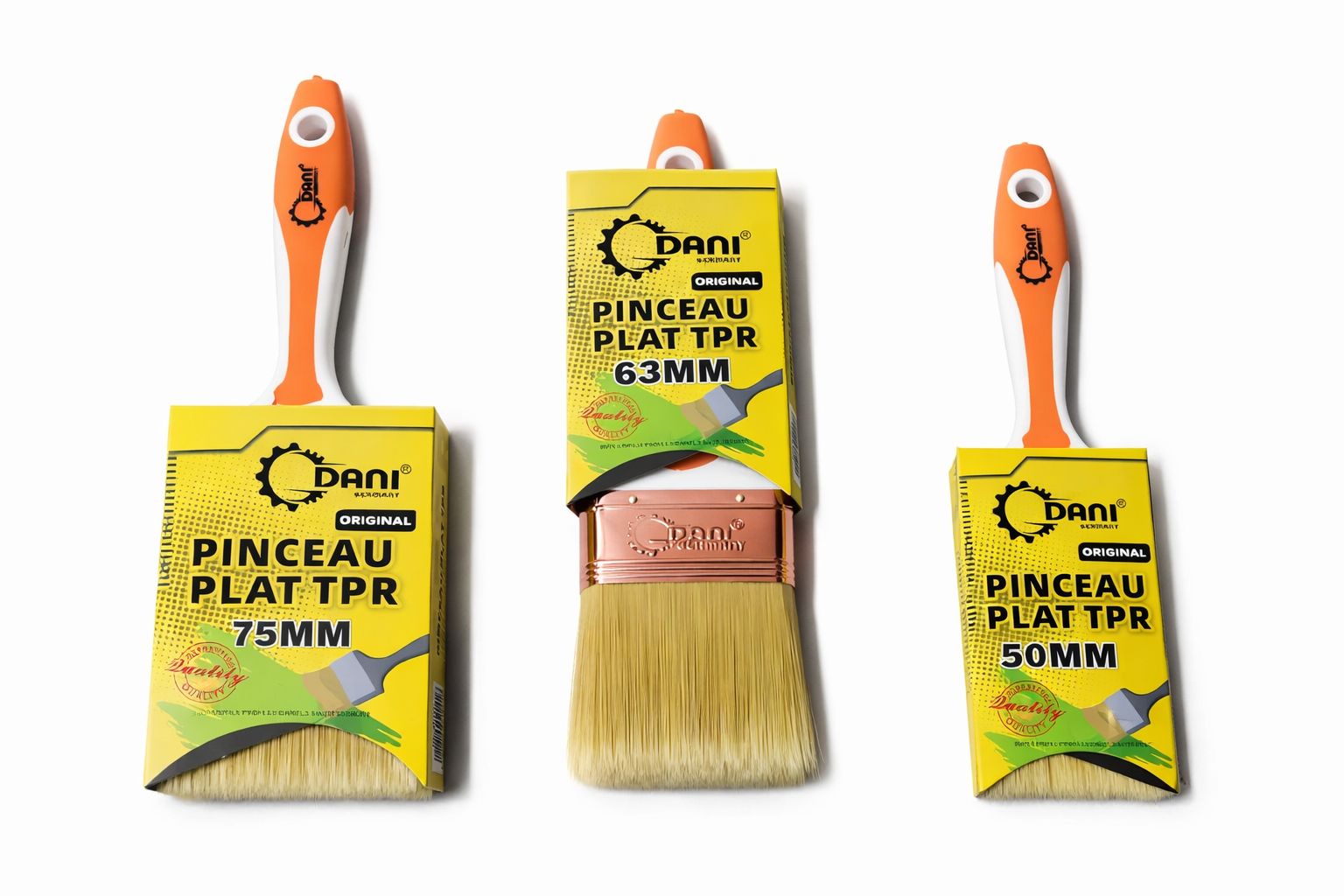 Pinceau Plat DANI TPR – Brosse de Peinture Professionnelle (50mm / 63mm / 75mm)
