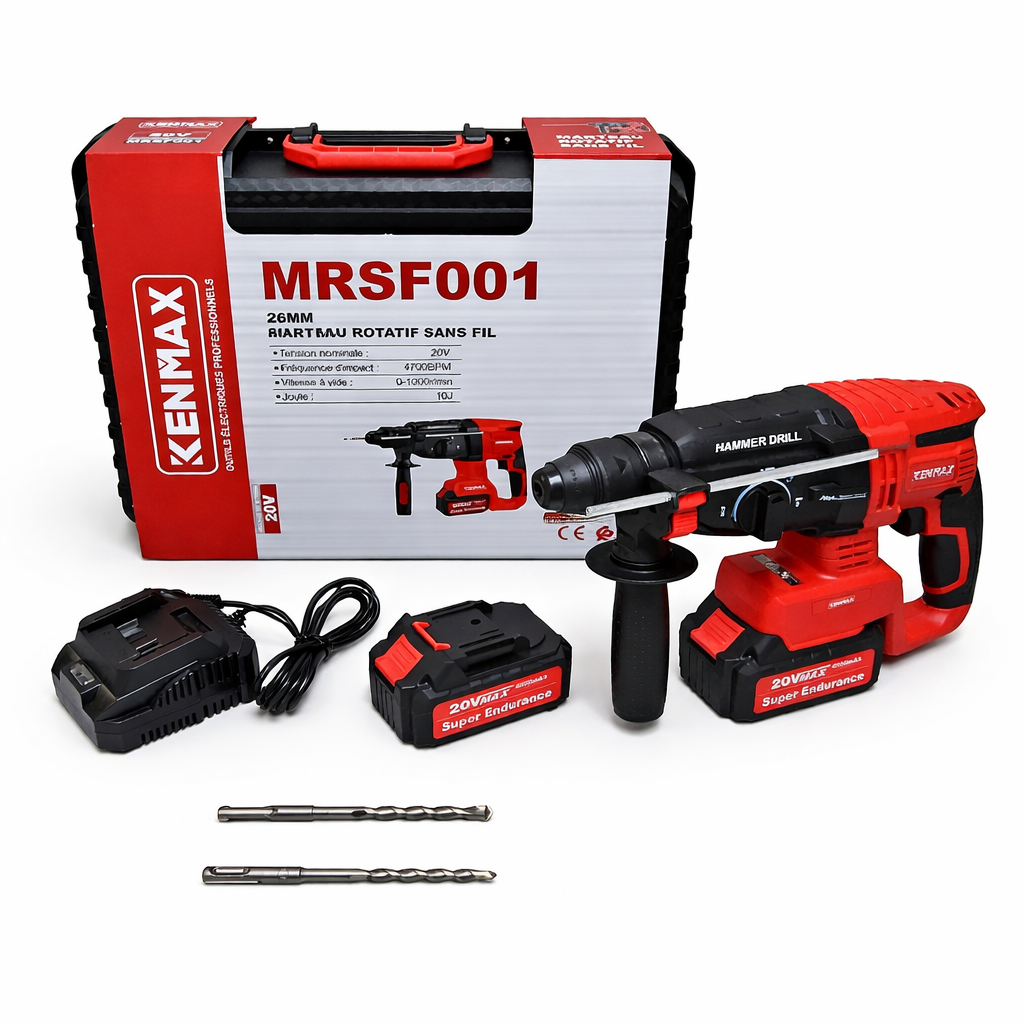 Perceuse Marteau Sans Fil 20V KENMAX MRSF001 – Puissance Pro avec Batterie & Accessoires