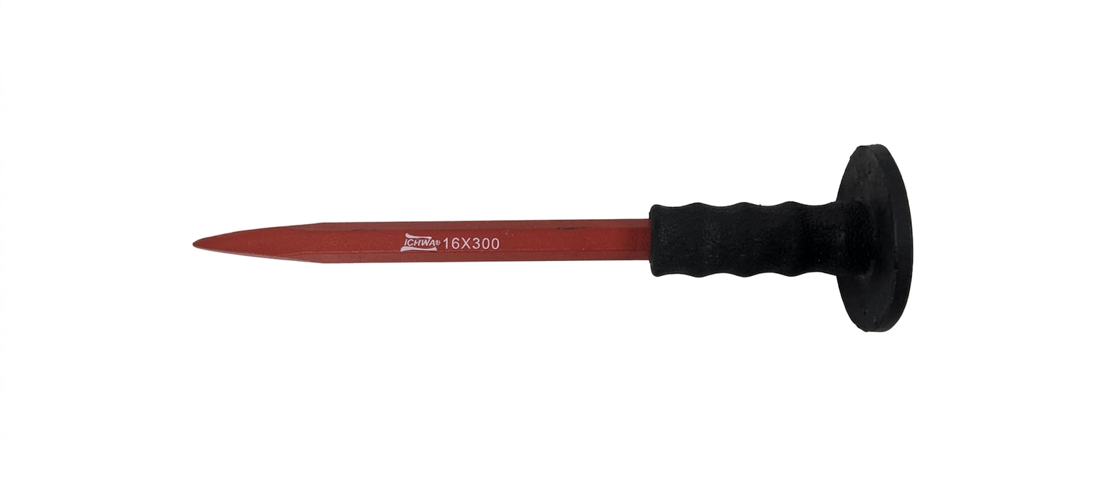 Burin Pointu de Maçon avec Protège-Main 16x300 mm – ICHWA Heavy Duty 6 pcs box