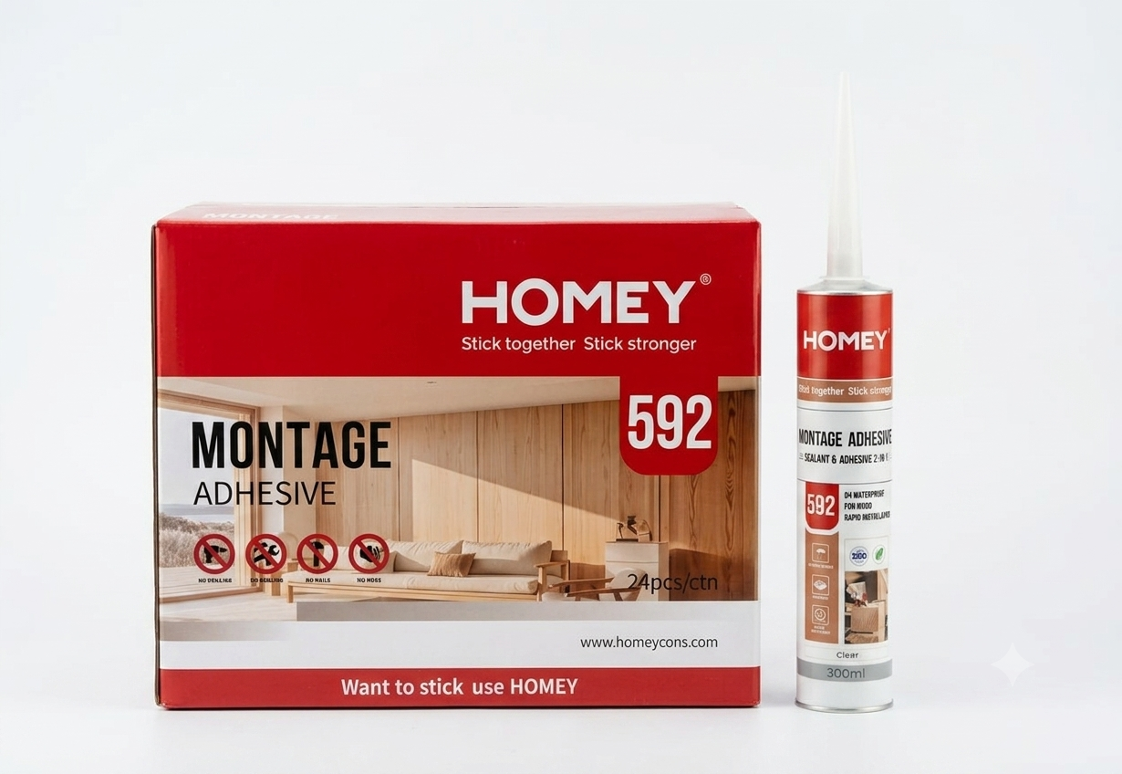 Colle de Montage HOMEY 592 – Montage Adhesive – Transparent – 300 ml Carton de 24 cartouches