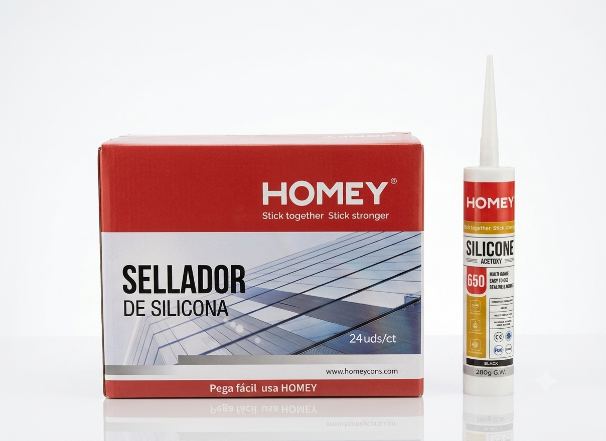 Silicone Acétique HOMEY 650 – Mastic d'Étanchéité 280 g Carton de 24 cartouches