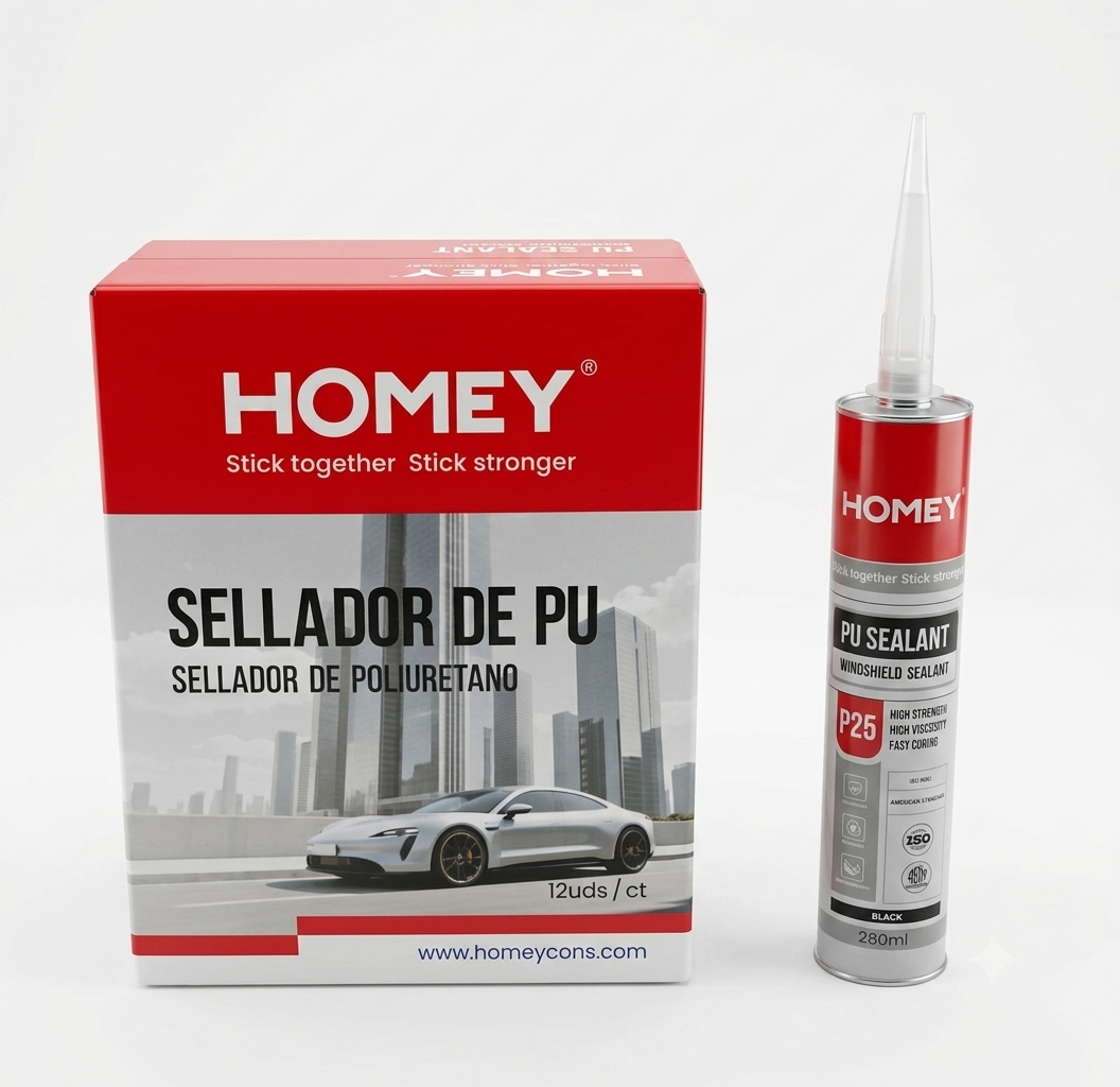 Mastic Polyuréthane HOMEY P25 – PU Sealant pour Pare-Brise – Noir – 280 ml Carton de 24 cartouches