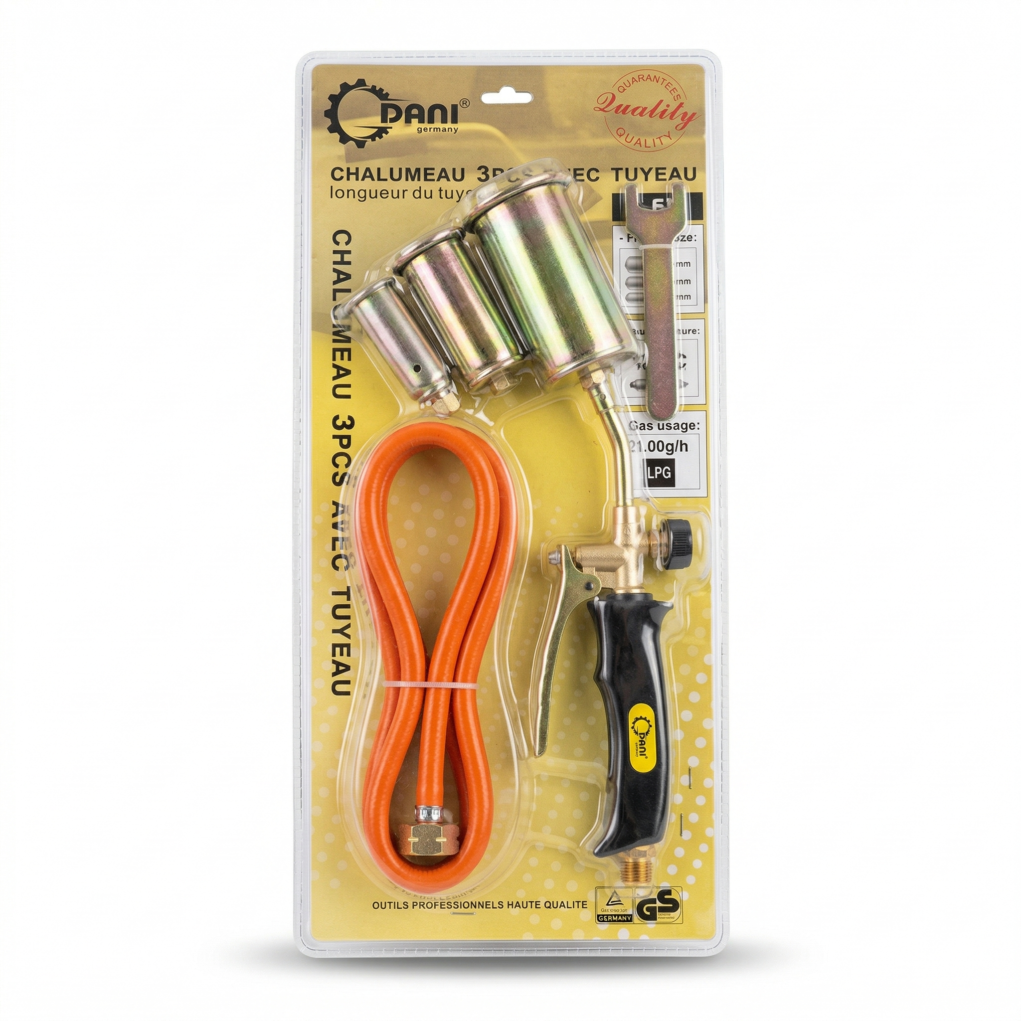 Chalumeau DANI 3PCS avec Tuyau – Kit Torche à Gaz Multifonction