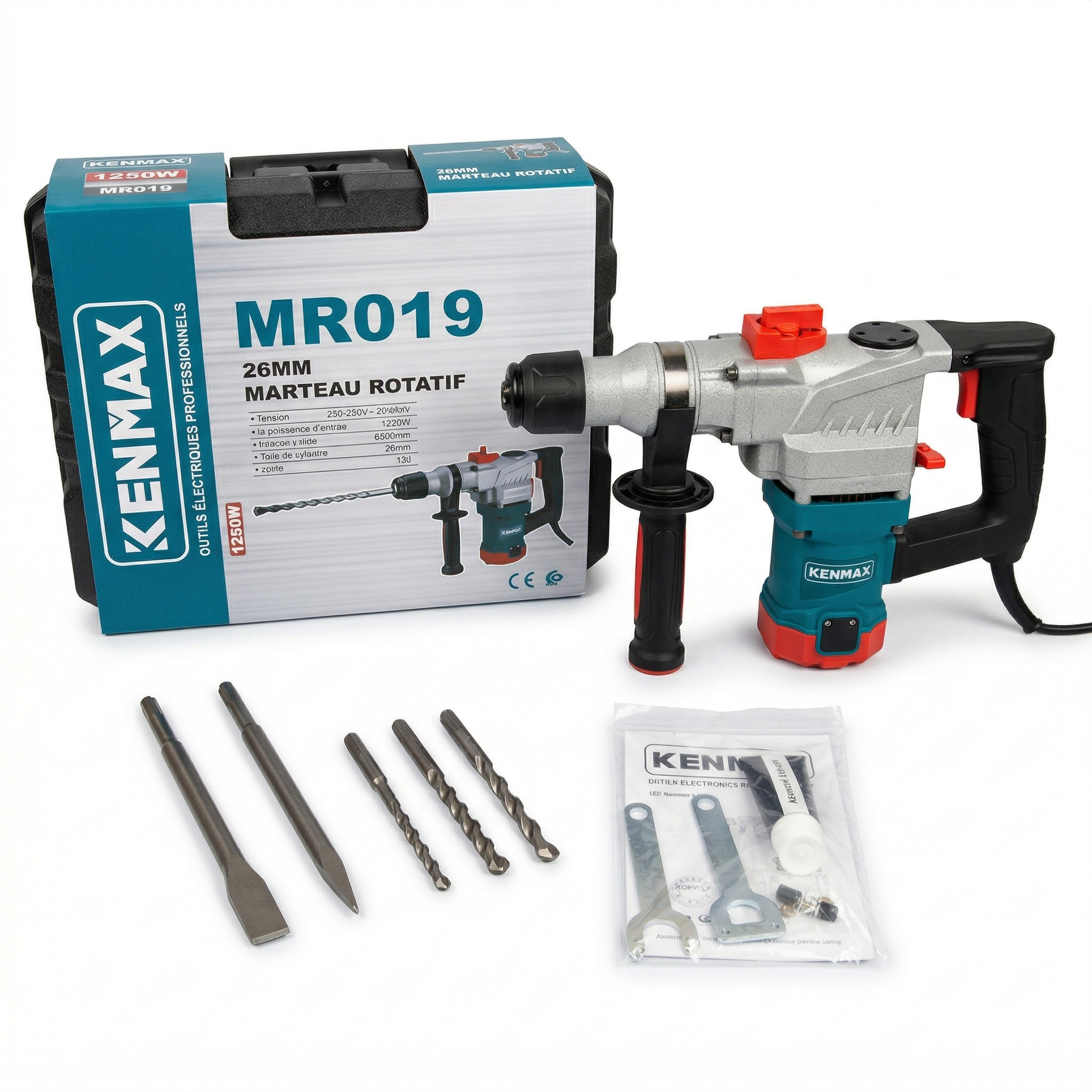 Marteau Rotatif KENMAX MR019 26mm – 1250W avec Coffret & Accessoires Complets