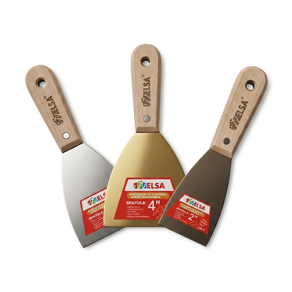 Lot de 3 Spatules / Grattoirs en Acier Inoxydable ZELSA – Manches en Bois Ergonomiques (2", 3", 4")