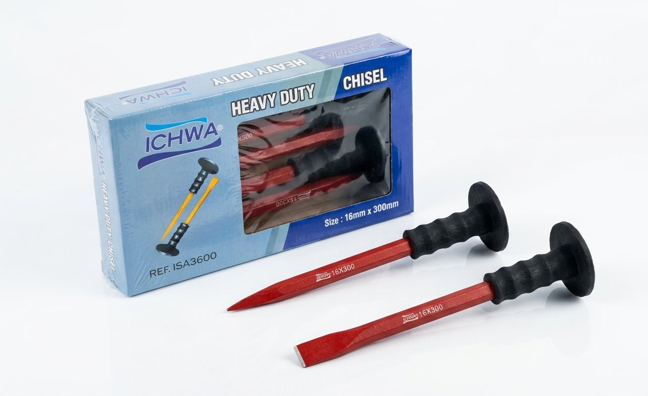 Burin Pointu de Maçon avec Protège-Main 16x300 mm – ICHWA Heavy Duty 6 pcs box