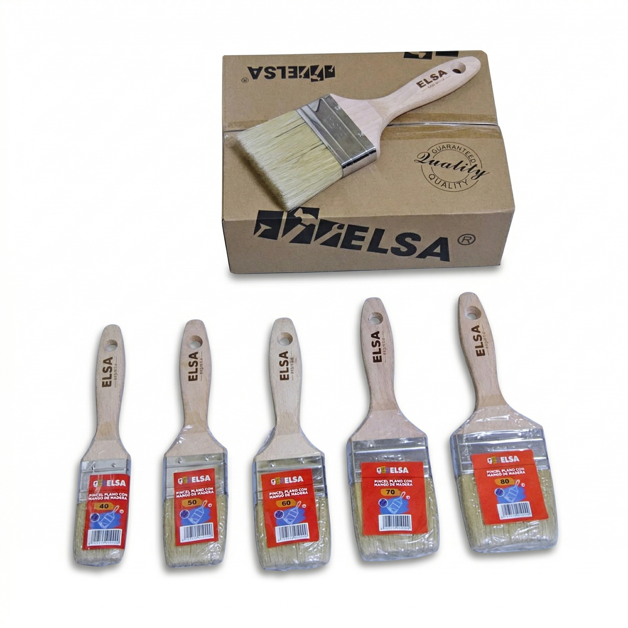Pinceaux Peinture ELSA Manche Bois – Lot Multi-Tailles pour Finition Parfaite