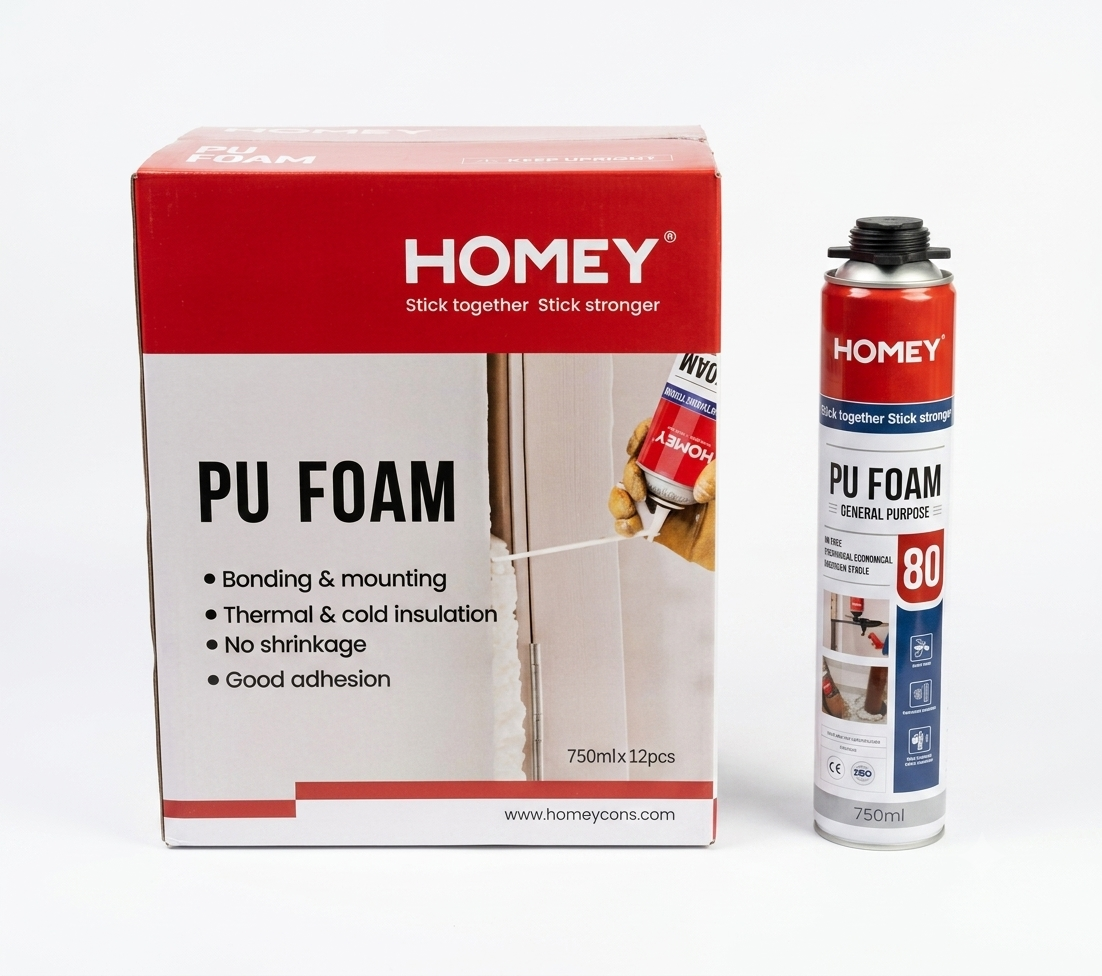 Mousse Polyuréthane HOMEY PU FOAM 80 – Multi-Usage – 750 ml Carton de 12 cartouches
