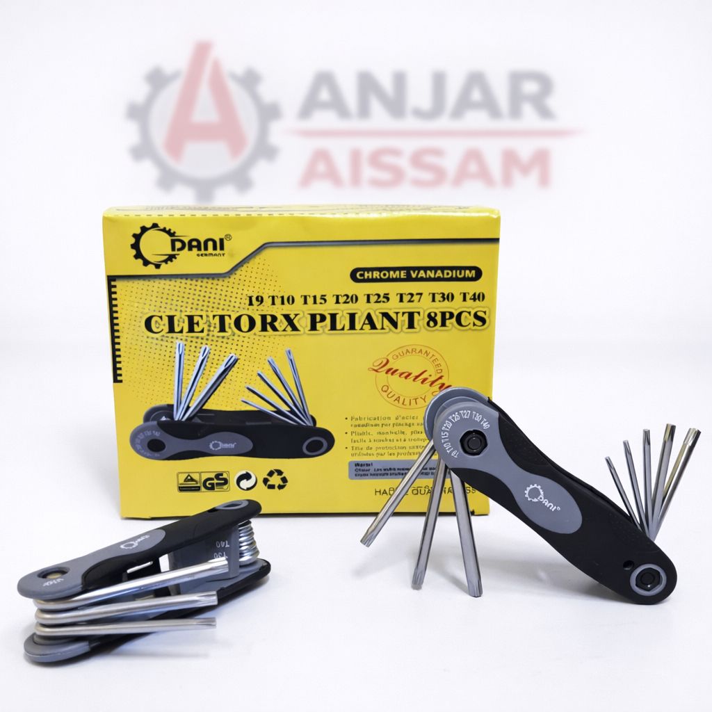 Jeu de Clés Torx Pliantes DANI – 8 Pièces en Acier Chrome Vanadium (T9 à T40)