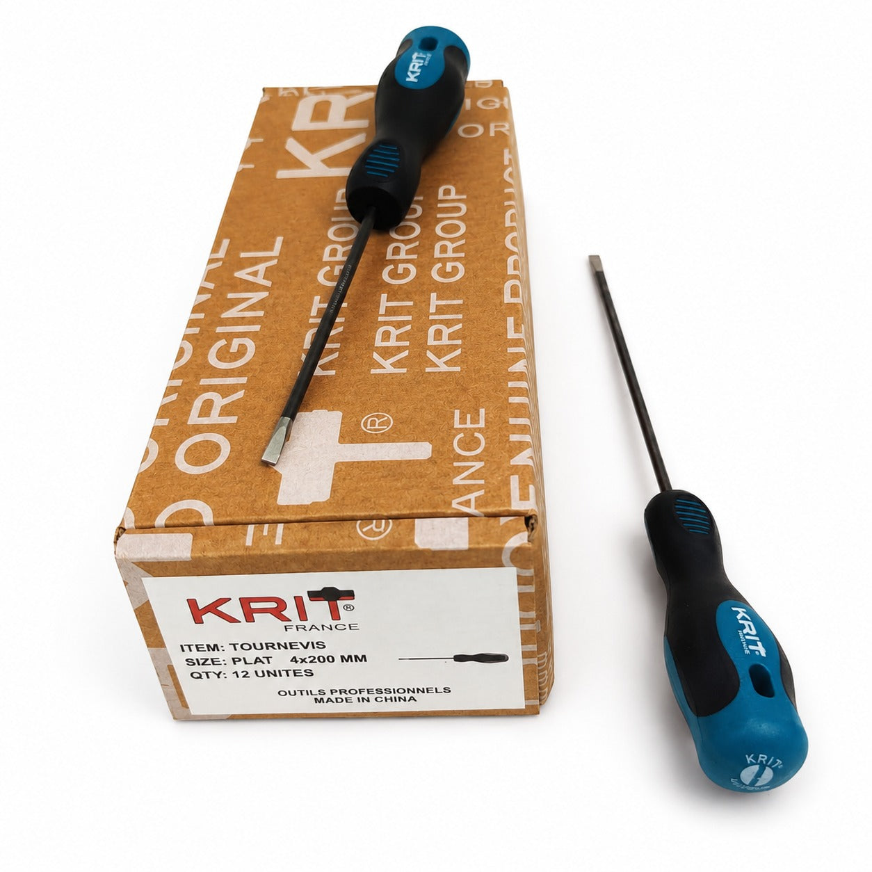 Tournevis Plat Professionnel KRIT France 4x200 mm – Boîte de 12 Unités
