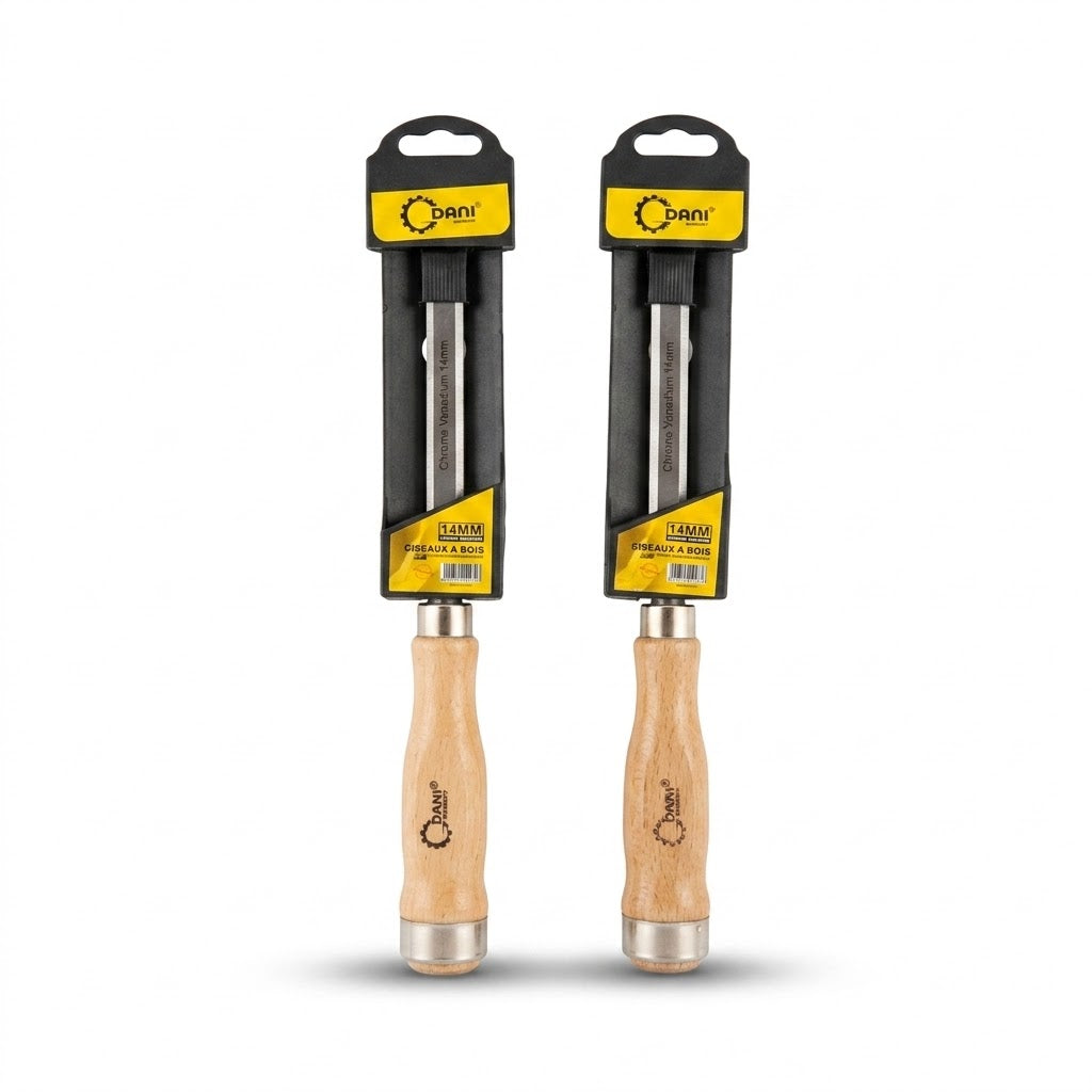 Lot de 2 Ciseaux à Bois Professionnels DANI (14mm) - Chrome Vanadium avec Manche en Bois