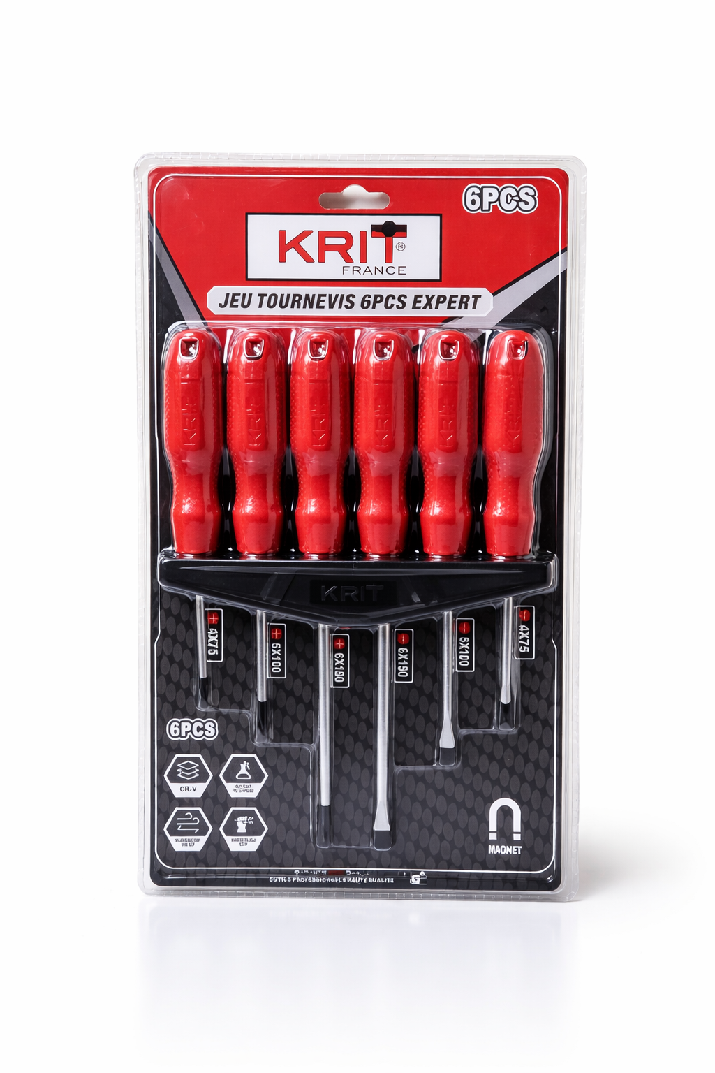 Jeu de Tournevis 6 Pièces KRIT France – Qualité Professionnelle, Embouts Magnétiques