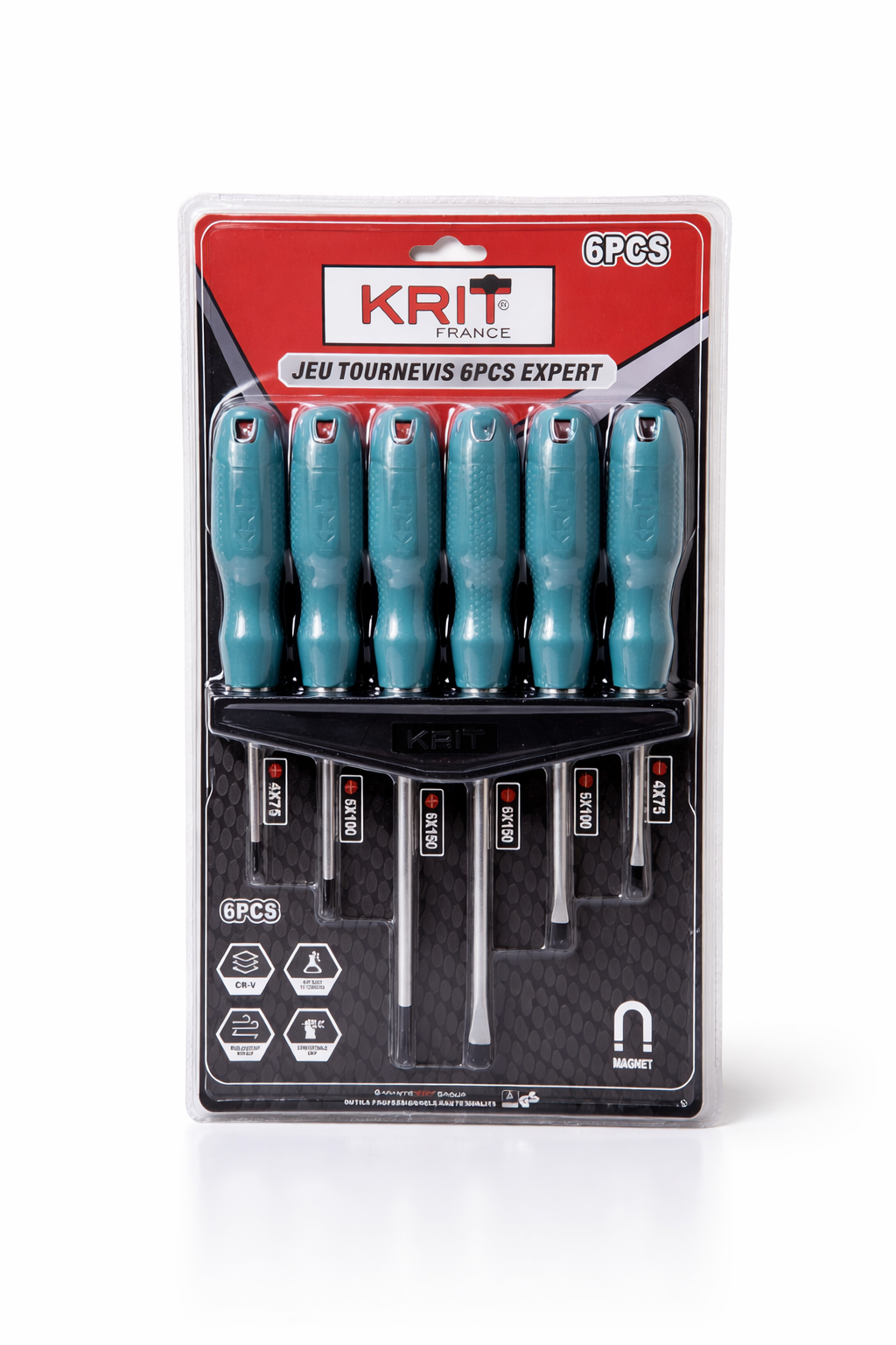 Jeu de Tournevis 6 Pièces KRIT France – Qualité Professionnelle, Embouts Magnétiques